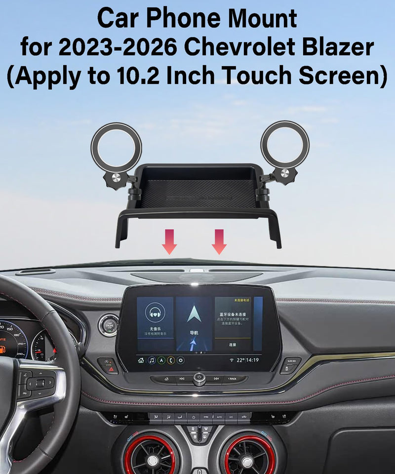 Car Phone Holder for Chevrolet Blazer 2023 2024 2025 2026 Accessories Apply to 10.2 Inch Touchscreen Fixed Clip MagSafe Cell Phone Mount with Dashboard Storage Tray for 2023-2026 Blazer(10.2 Inch+magnetic*2)