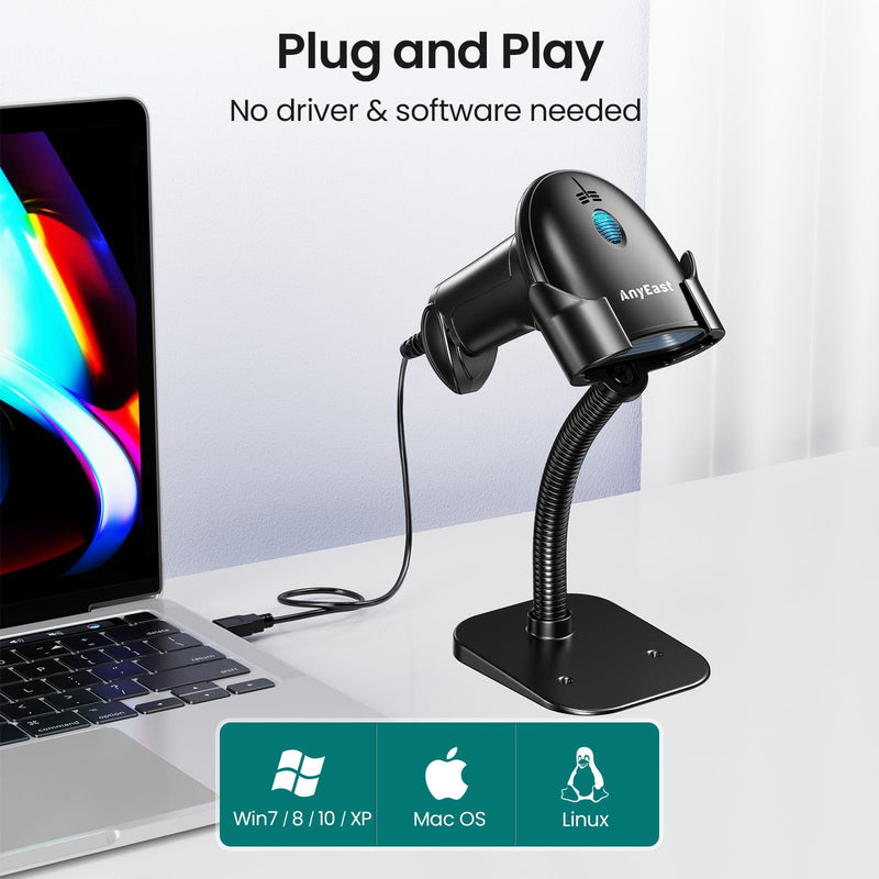 [AUSTRALIA] - 2D 1D Barcode Scanner : USB Wired Inventory QR Scanner with Stand for Computer POS MAC with Automatic Scanning, Handheld CMOS Image Bar Code Reader for Warehouse Library Supermarket Grey-AT003 