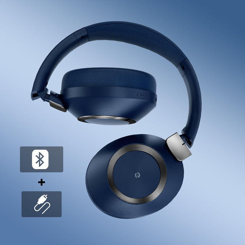 Active Noise Cancelling Headphones, 100H Playtime Headphones Wireless Bluetooth, Bluetooth Headphone with Microphone, Over- Ear Wireless Headphone with Deep Bass for Travel (Blue) Blue