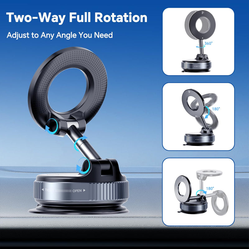 Vacuum Suction Cup Magnetic Phone Holder, Upgraded 360° Adjustable Magnetic Suction Cup Phone Mount for Car/Gym/Mirror/Smooth Surface, for iPhone, Android Smartphones(Black) BLACK