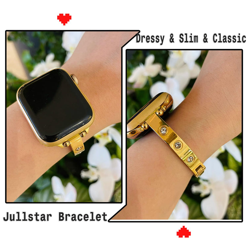 Stainless Steel Gold Band Compatible Apple Watch Starlight Bracelet Women Slim 42mm 44mm 45mm 49mm, Bling Diamond Gold Thin Metal Bangle for iphone Watch Series Ultra