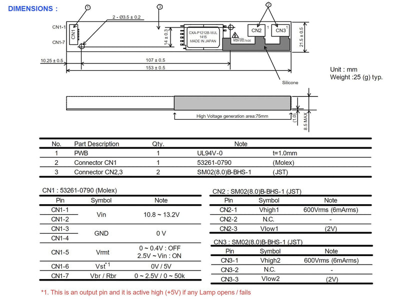 Inverter Board CCFL Inverter Backlight Inverter CXA-P1212B-WJL