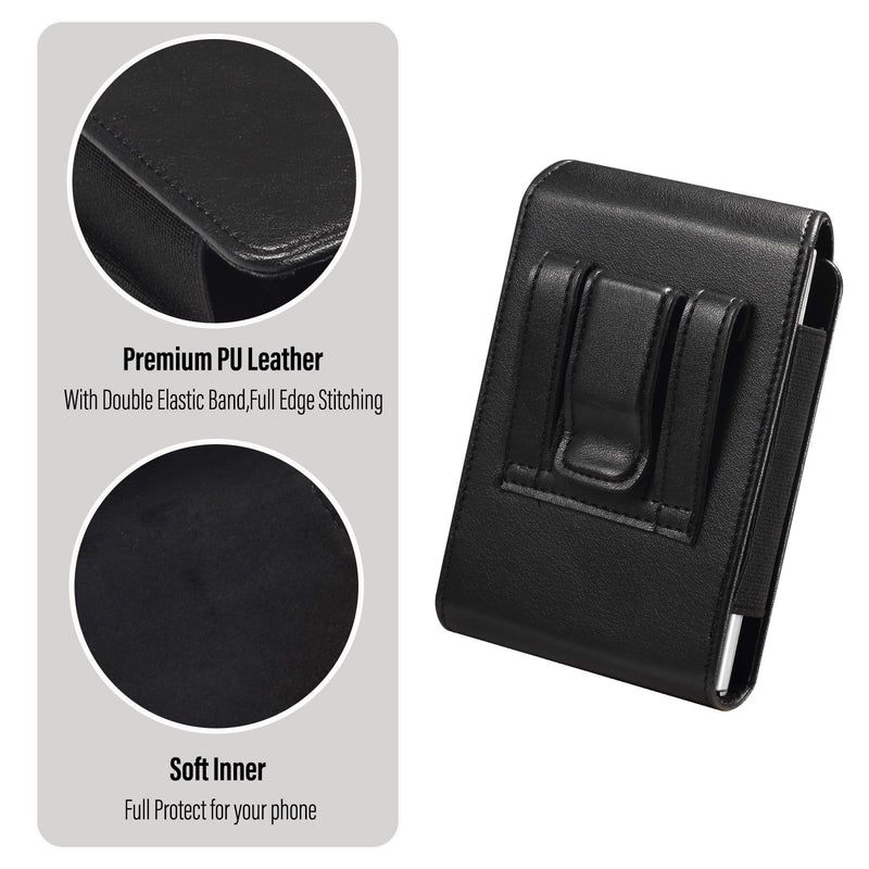 Premium Leather Belt Clip Phone Holster for Samsung Galaxy Z Fold 8 Wide, for Motorola Moto Razr Fold Cell Phone Holster Pouch Case Bag for Huawei Pura X Max (Black) Black