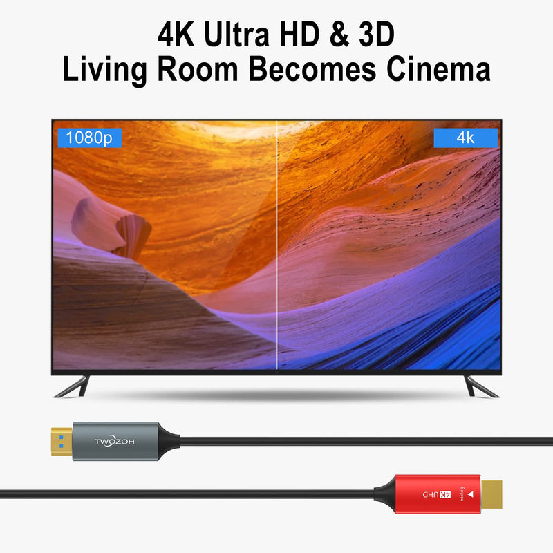 Twozoh HDMI Fiber Optic Cable 60FT, Long 4K Fiber HDMI Cord Supports 4K@60Hz/18Gbps