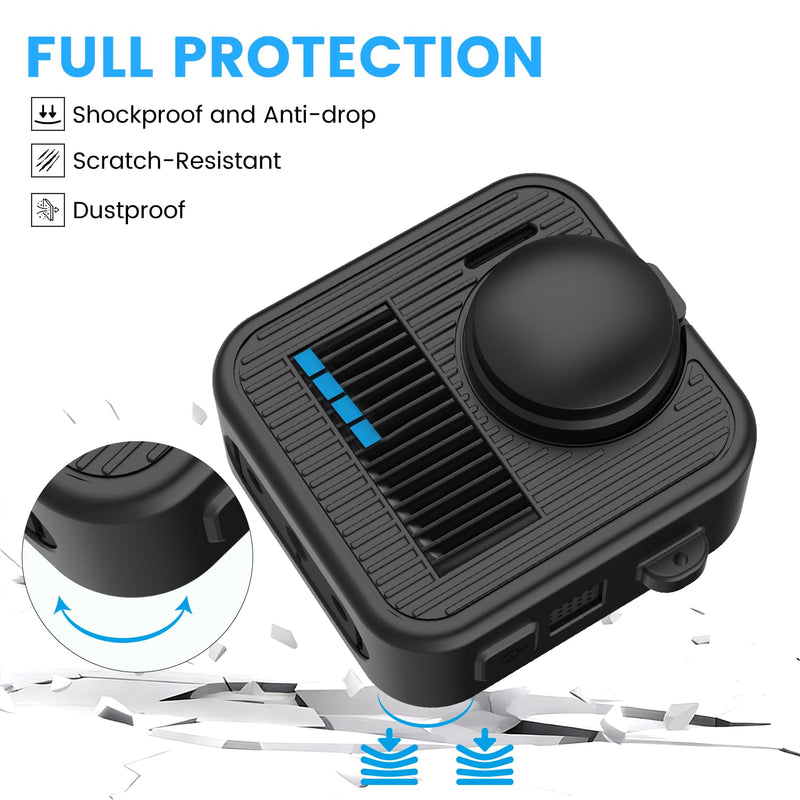 [AUSTRALIA] - Silicone Protective Case for GoPro Max 2 with Open-Vent Design & Protective Accessories Kit - Includes 9H Tempered Glass Screen Protector, Lens Cap, Battery Cover & Adjustable Lanyard (Black) 