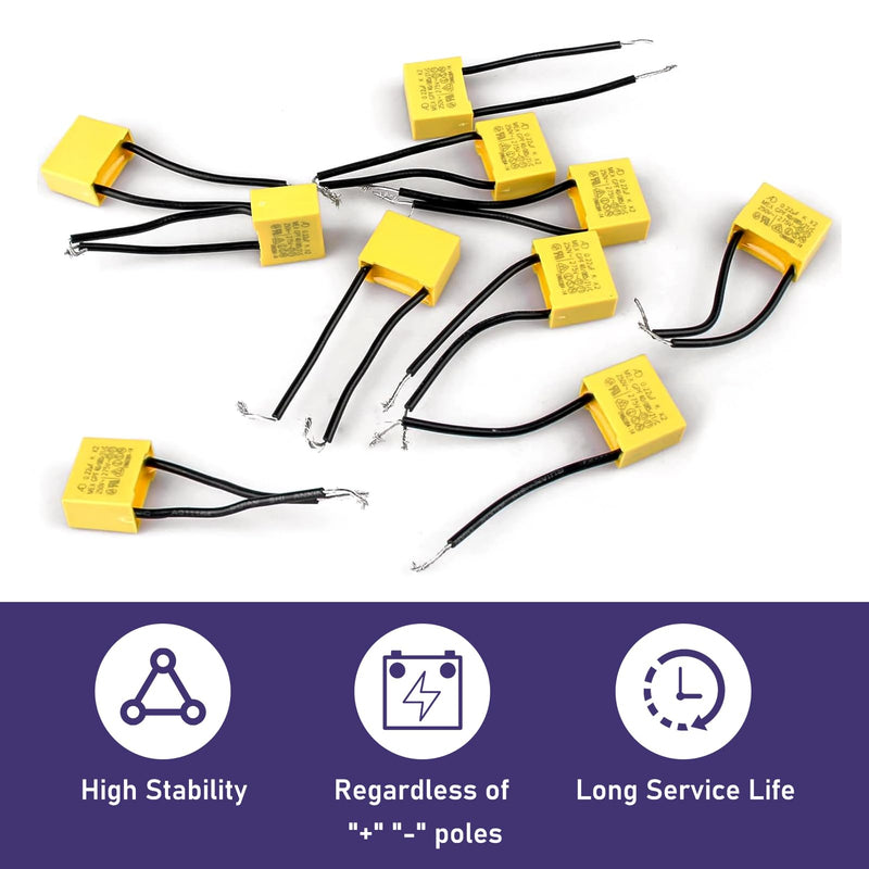 [AUSTRALIA] - Pack of 10 LED suppression capacitors, 0.33µF, 275 V, X2 radial safety capacitors, suppressor capacitor, effective solution against flashing and glow of LED lamps, for household appliances and radio 