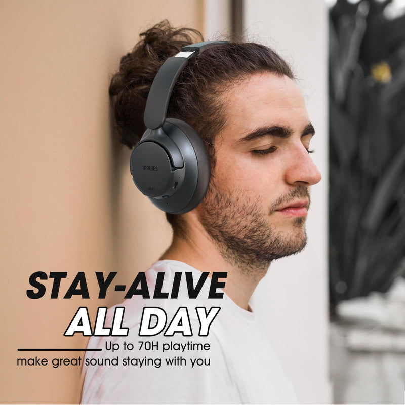 [AUSTRALIA] - BERIBES Upgraded Hybrid Active Noise Cancelling Headphones with Transparent Modes,70H Playtime Bluetooth Headphones Wireless Bluetooth with Mic, Deep Bass,3.5MM Cable,Soft-Earpads,Fast Charging-Black Black 