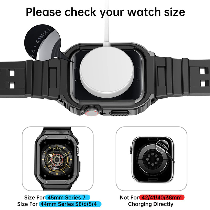 SUPLINK Stainless Steel Case and Band Compatible for Apple Watch 44mm, Metal Rugged Protective Cover and TPU Band for Apple Watch Series 6/SE/5/4 - Men (Space Grey)