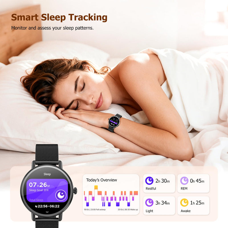 Smart Watches for Women Android / iPhone, 1.26" AMOLED Fitness Tracker with Bluetooth Calls, 8 Days Battery Life/Heart Rate Monitor/100+Sports Model, IP68 Waterproof Women's Smartwatches(2 Bands) Black X30
