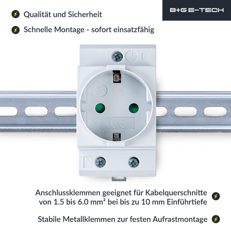 Schuko Socket [GS16] for DIN Rail 16A 230V 2P+E - Built-in Socket for Distribution Installation, Control Cabinet Meter Cabinet Protective Contact Socket for 35 mm DIN Carrier Rail Mounting (Grey) gray