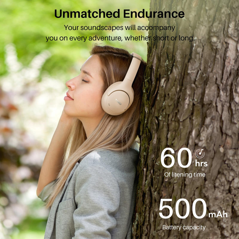TOZO HT2 Hybrid Active Noise Cancelling Headphones Khaki + 3.5mm Audio Cable Aux Cable Compatible for Headphone Tablets
