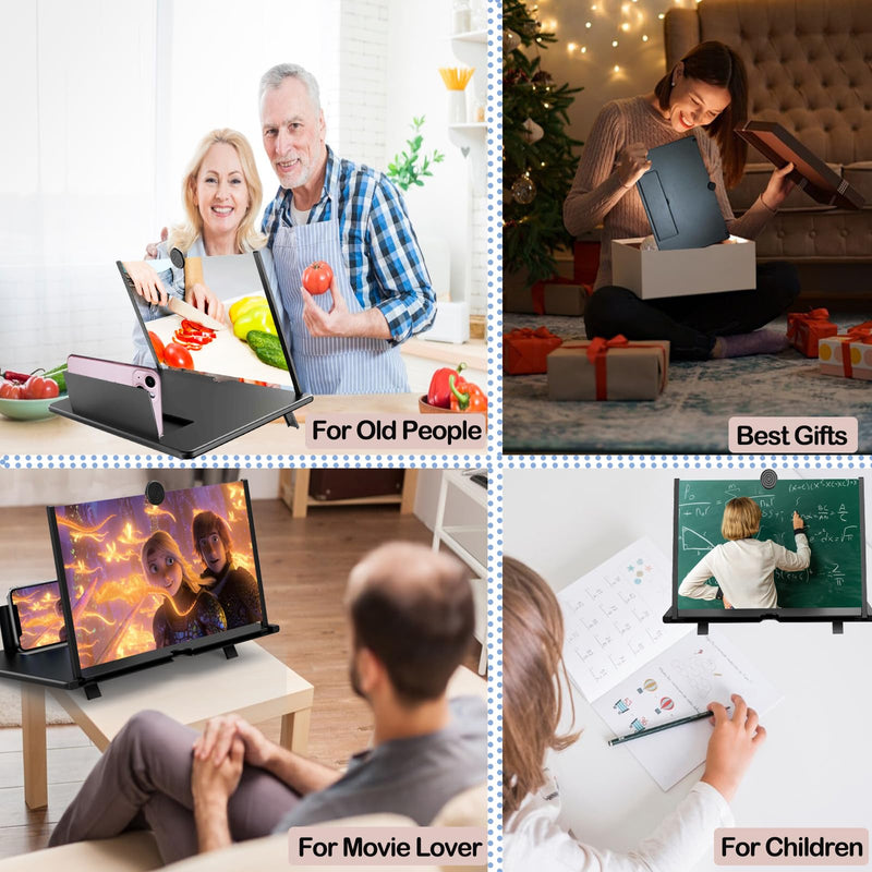 16" Screen Magnifier for Mobile Phone –3D HD Cell Phone Magnifying Projector Screen Enlarger for Movies, Videos, and Gaming–Foldable Phone Stand with Screen Amplifier–Supports All Smartphones (Black) Black