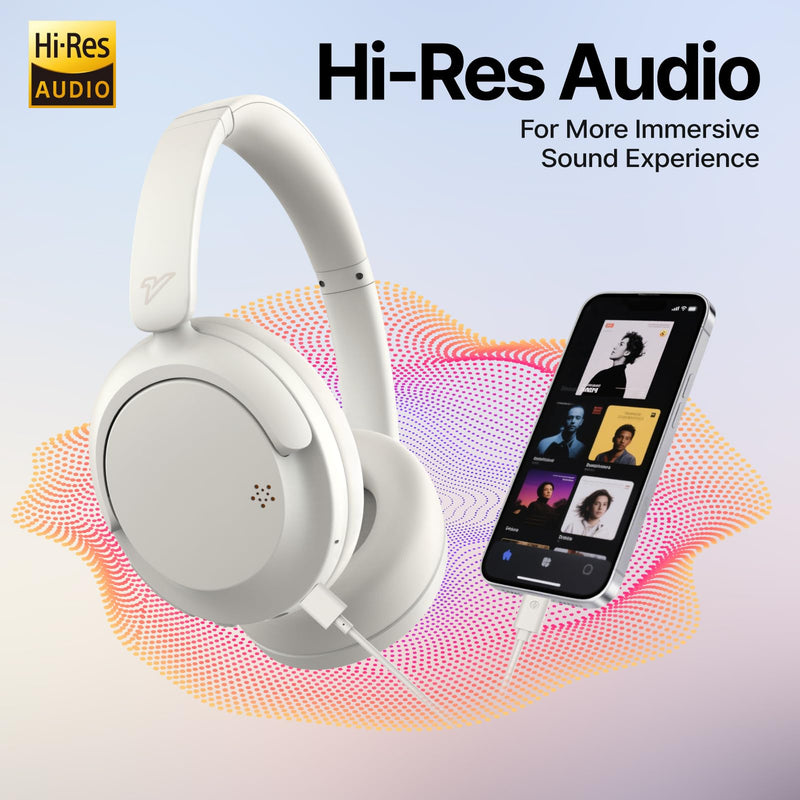 VOKALEN Hyper GO Wireless Over-Ear Noise Cancelling Headphones with Mic, 60H Playtime, Bluetooth Headphones, Hi-Res Audio, DEEP360 Spatial Audio, Ultra-Lightweight for Travel, Work, Study White
