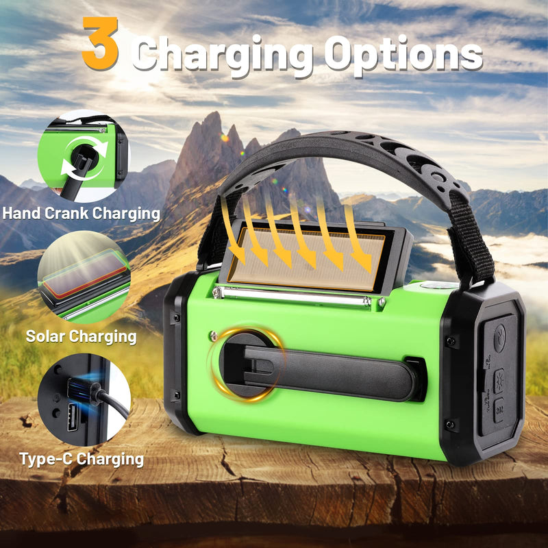 [AUSTRALIA] - Emergency Hand Crank Radio with 10000mAh/37000mWh Battery Backup, AM FM NOAA Weather Radio, Type-C Charge,Solar Radio,SOS, 3 Modes LED Flashlight，Reading Lamp, Compass for Outdoor Survival Mint Green 