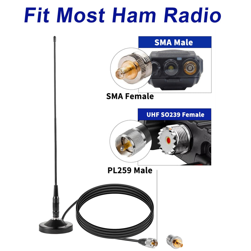 [AUSTRALIA] - Vehicle Car Mobile Ham Radio GMRS Soft Whip Antenna, UHF VHF 136-174MHz 400-470MHz 2meter 70CM Magnetic Base Mount Antenna for Motorola Kenwood Midland BTECH and BaoFeng Mobile Radios, Eifagur 