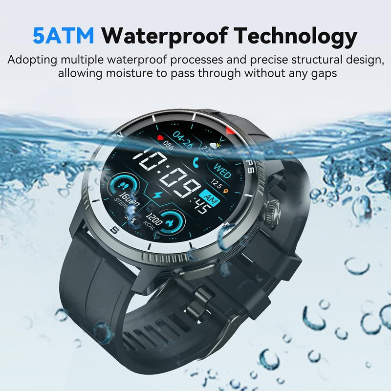 Smart Watch for Men, GPS Smartwatch Fitness Activity Tracker with Heart Rate/Sleep Monitor, Pedometer, Bluetooth Calls/Notifications, 170+ Exercise Modes, 5 ATM Water-Resistance (Black)