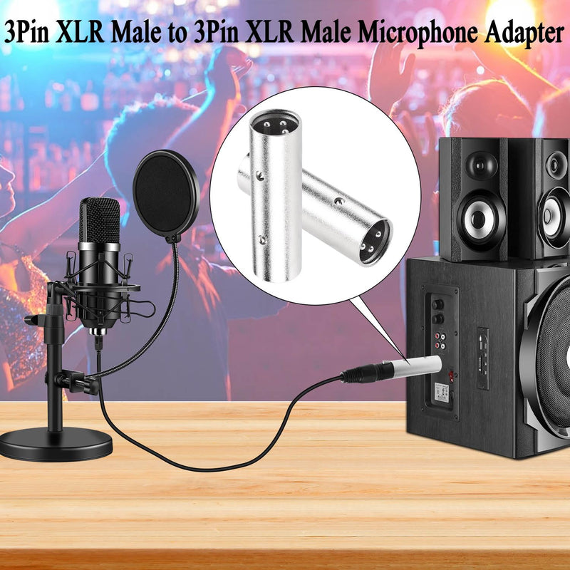 QIANRENON 3Pin XLR Male to XLR Male Microphone Connector Extender XLR Plug to Plug Balanced Audio Adapter XLR Docking Extension Coupler, for Extend XLR Amplifier Mixer Stage Speaker, 2Pcs