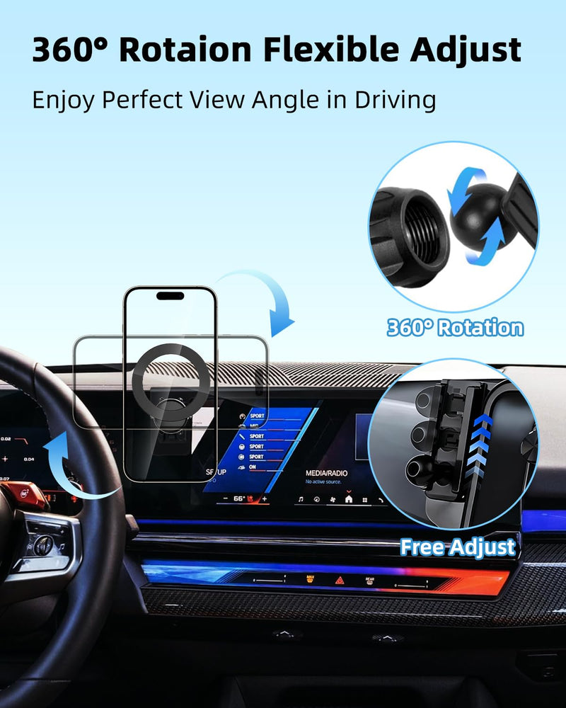 PZK Car Phone Mount for BMW X5 X6 2024-2026 & BMW X7 2023-2026 Accessories | Magnetic MagSafe Phone Holder for BMW X5 X6 X7 14.9-inch Screen 360° Rotation Hands-Free with Storage Box Not Affect Vent