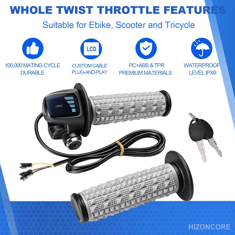 [AUSTRALIA] - Full Twist Throttle Fits for Ridstar Q20, 48V True Plug and Play Taper Handles Ebike Throttle 3 Pin Easy Installation, LCD Display with Key Lock, Throttle Grips for Ebike Motorcycle Scooter Modern 