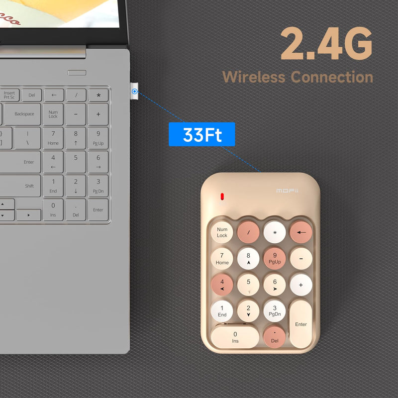 [AUSTRALIA] - MOFII Wireless Number Pads - MilkTea Numeric Keypad 18 Keys USB 2.4G Round Keycap Colorful Extensions Keypads, Financial Accounting Portable Numpad 10 Key for Laptop/PC/Notebook/Surface Pro 