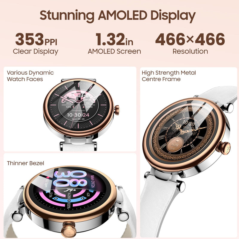 TOZO S8 AMOLED Smart Watch for Women, 1.32" HD Color Screen, Health Tracker Ladies Watch, A1 Wireless Earbuds Bluetooth 5.3 Light Weight in Ear