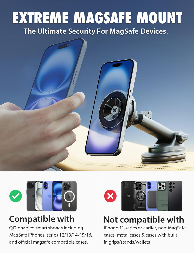 Bracketron MagAlign Max Magnetic Car Phone Holder, Vent Mount, MagSafe | MagSafe car phone mount with magnetic mount and suction base, vent holder for iPhone 17/16/15/14/13/12 models