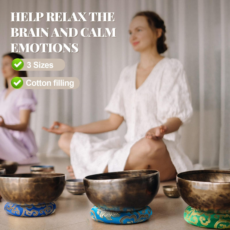 6 Pcs Singing Bowl Cushion Set 3 Silk Cloth O Ring with 3 Crystal Singing Bowl Mallet Include Solid and Hollow Stick Wood Handle Rubber Mallet for 7-9 Tibetan Sound Meditation