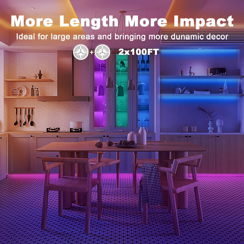 [AUSTRALIA] - dalattin Led Lights for Bedroom 200ft, Smart Led Strip Lights with App Control Remote, RGB LED Light Strips, 24V Led Strip Lights for Room Decoration Party, Festival Decor(2 Rolls of 100ft) 200FT(Bluetooth) 