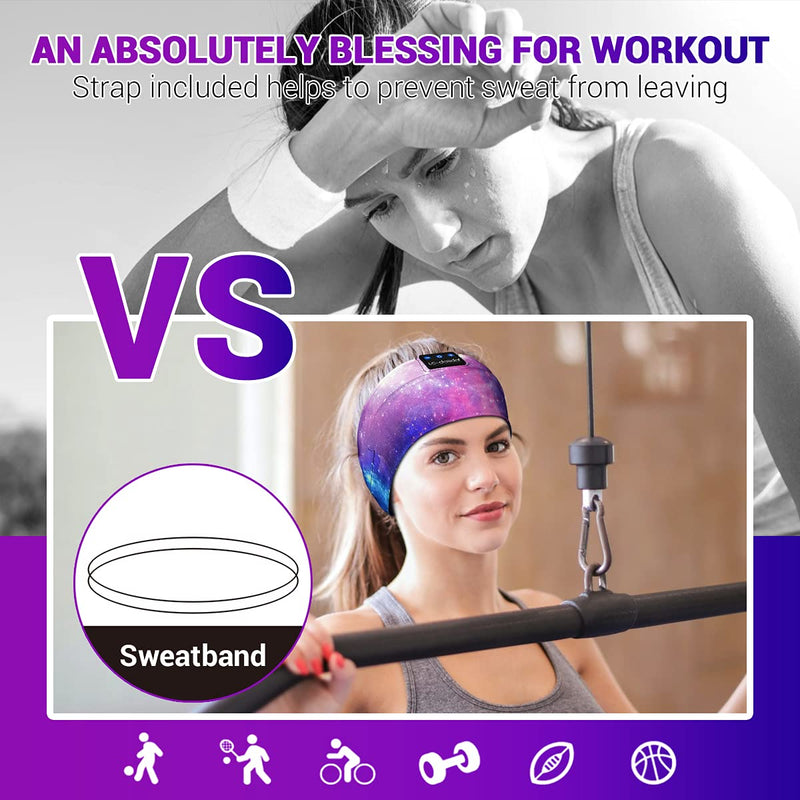[AUSTRALIA] - LC-dolida Sleep Headphones Bluetooth Headband Sleeping Wireless Headband Headphones with Thin HD Stereo Speakers Perfect for Side Sleepers, Sport, Yoga, Travel Purple Starry 