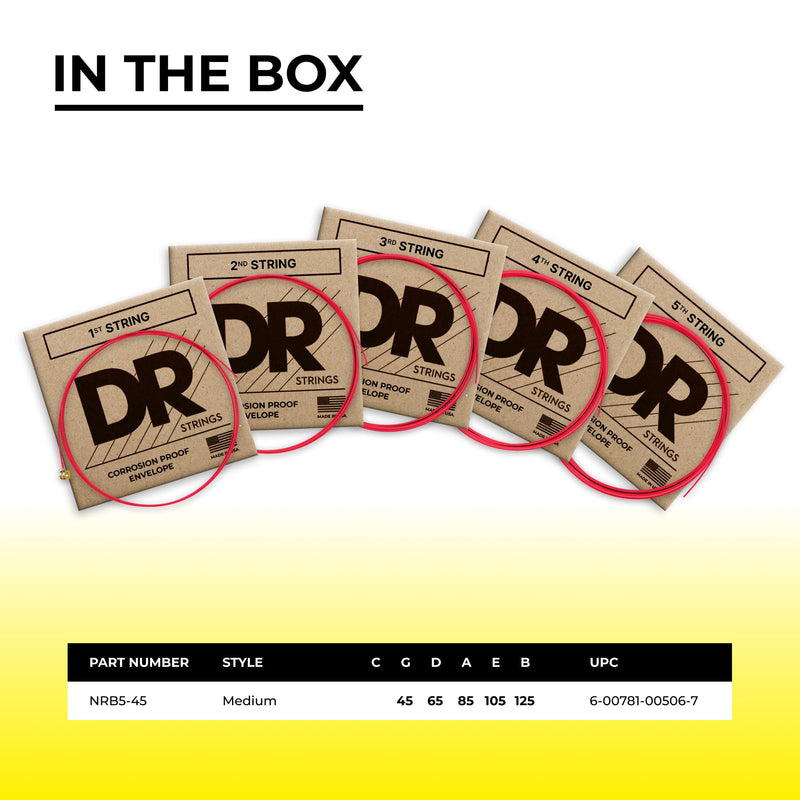 DR Strings Red Devils - Extra-Life Red Coated 5 String Bass 45-125