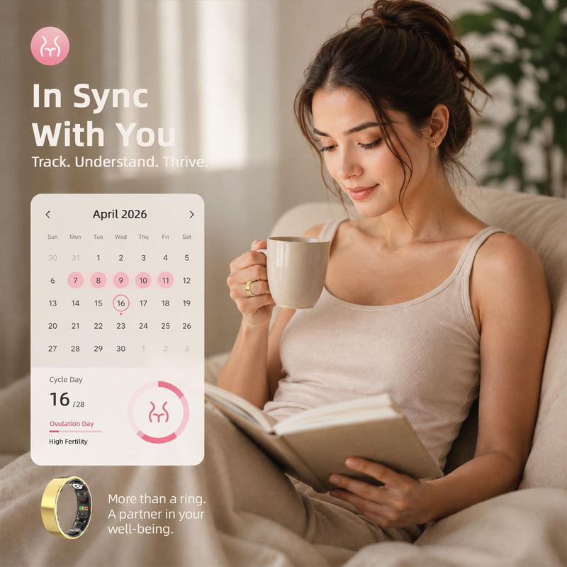 Smart Ring Health Ring Fitness Tracker with 24/7 Sleep Tracking Activity Tracker Step Counter Calorie Fitness Ring for Women & Men iOS & Android (Gold, 8) Gold