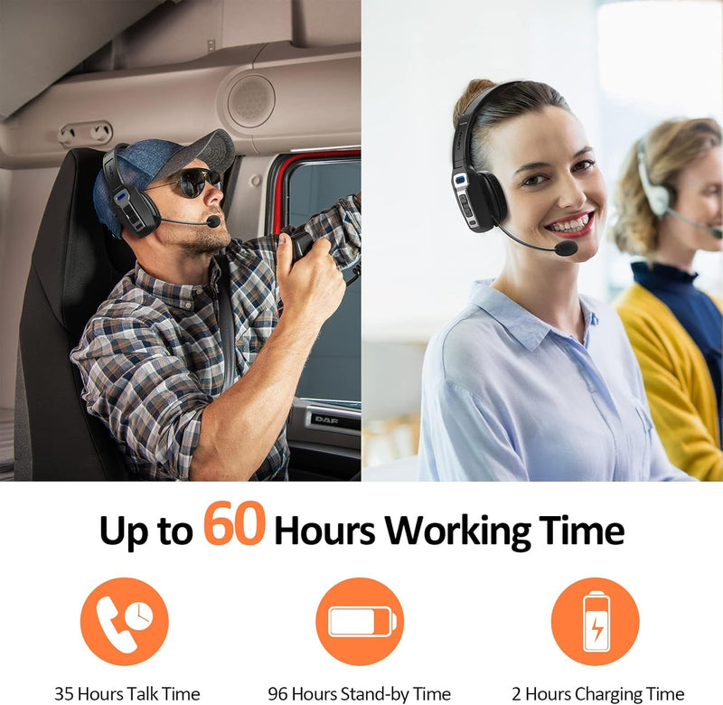 [AUSTRALIA] - Bluetooth Headset, Trucker Bluetooth Headset with Microphone AI Noise Cancelling, Trucker Headset for 164ft & 65Hours Working Time, Wireless Headset for Work from Home/Trucke Driver/Computer DY101 