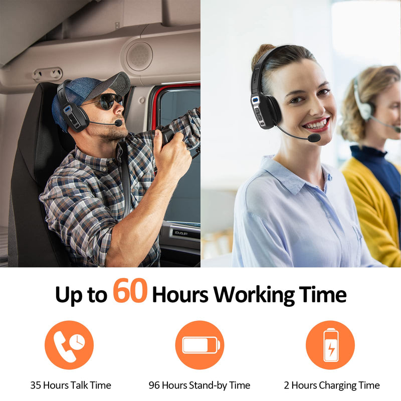 [AUSTRALIA] - LEVN Bluetooth Headset with Microphone, Trucker Bluetooth Headset with AI Noise Cancelling & Mute Button, Wireless On-Ear Headphones 60 Hrs Working Time, for Trucker Home Office Remote Work Zoom Black 