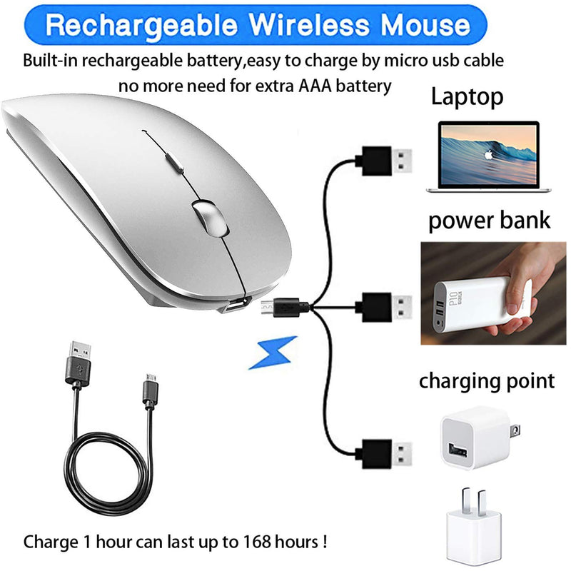 Rechargeable Wireless Mouse for Mac Wireless Mouse for Laptop iMac MacBook Pro MacBook Air Desktop Computer Chromebook Windows (Silver) silver
