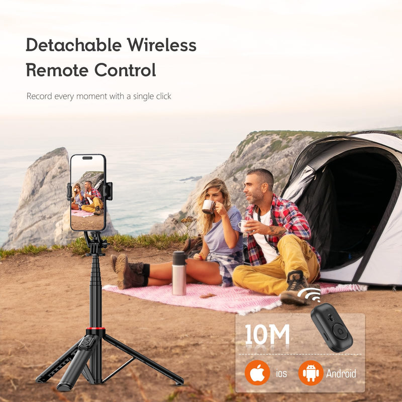 51”Selfie Stick Tripod, Aluminum Alloy Integrated Smartphone Tripod Stand with Wireless Remote Control Portable Retractable Cell Phone Tripod for iPhone/Samsung/GoPro/Android Phone Black