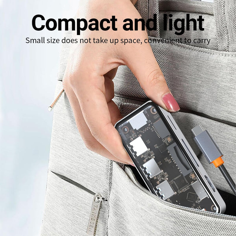 DroiX NT8 Clear USB Hub with Ultra-Fast RJ45 Gigabit Ethernet, 4K HDMI 2.0 Output, Rapid 100W PD Charging, Versatile 3X USB Type-A 3.0 Ports, Dual Micro/SD Card Readers, Sleek Design.