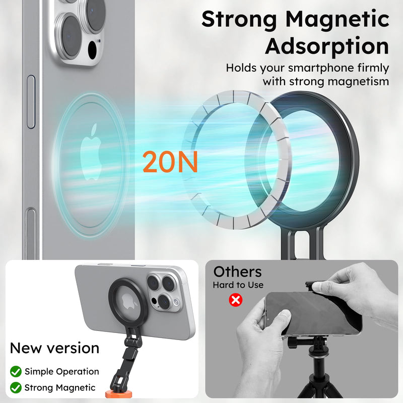 [AUSTRALIA] - VRIG MG-28 Magnetic Phone Tripod Mount,1/4" Thread Cold Shoe 360° Rotation,for iPhone16 15 14 13 12 Pro All Series,Magnetic Ring Magsafe iPhone Tripod Mount Adapter 