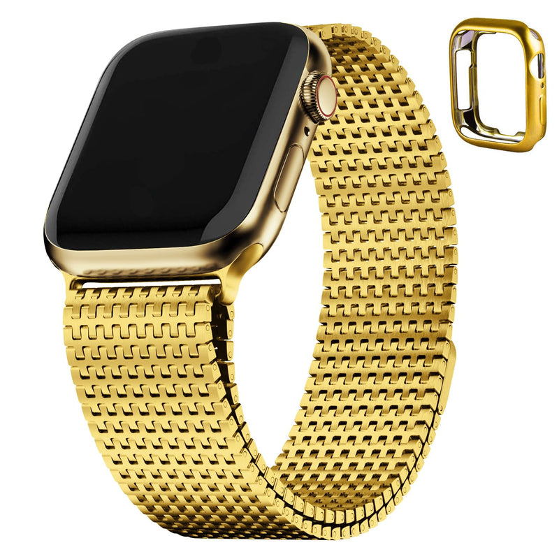 Fullmosa Compatible Metal Mesh Apple Watch Band 44mm/45mm/42mm Gold with Case & Compatible Stainless Steel Apple Watch Band with Case 44mm/45mm/42mm,Silver