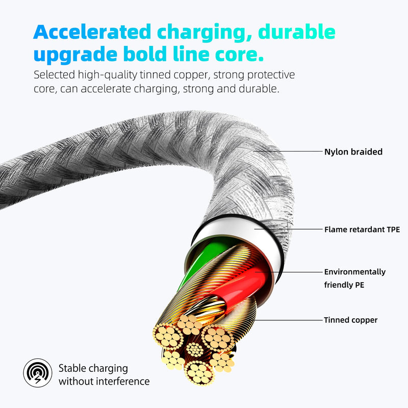 [AUSTRALIA] - iPhone Charger 3pack 10FT Apple MFi Certified Long Lightning Cable Fast Charging High Speed Data Sync USB Cable Compatible iPhone 14 13/12/11 Pro Max/XS MAX/XR/XS/X/8/7/Plus/6S (Grey White) Grey White 