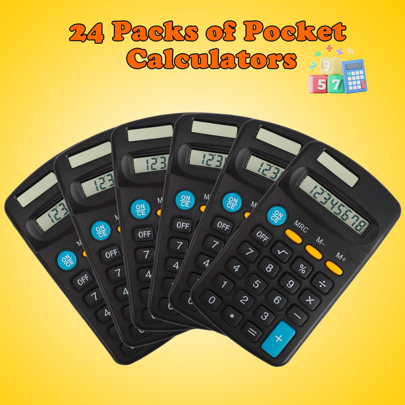 24 Pack Pocket Calculator, Dual Power Basic Calculator, Black | 8 Digit Display Mini Calculator, Solar Battery Desktop Calculators, Pocket Size Basic Calculators for Home Office