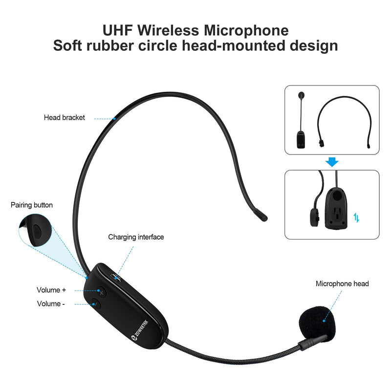 [AUSTRALIA] - ZOWEETEK Original Voice Amplifier for Teachers with 2 Microphones, Wireless Voice Amplifier Microphone Headset, Portable Speaker Megaphone for Classroom, Training, Teaching, Yoga, Meeting, Speech Black 