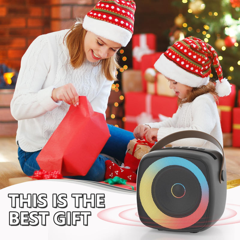 Karaoke Machine 2 Microphones for Home Party with Phone Holder, Wireless Portable Bluetooth Speaker with Dynamic Lights for Kids Adults Mini Voice Changer Mic Speaker Set for Halloween Christmas Girls Black