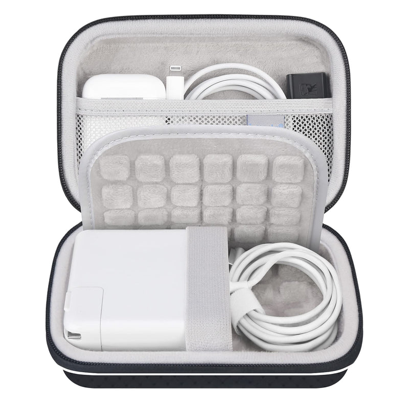 Lacdo Hard Carrying Case for MacBook Pro Air MagSafe/MagSafe 2 Power Adapter, iPhone13/13 Pro Charger, USB-C Hub, Type-C Hub, Earbuds, USB Cable Organizer EVA Protective Shockproof Travel Bag, Black