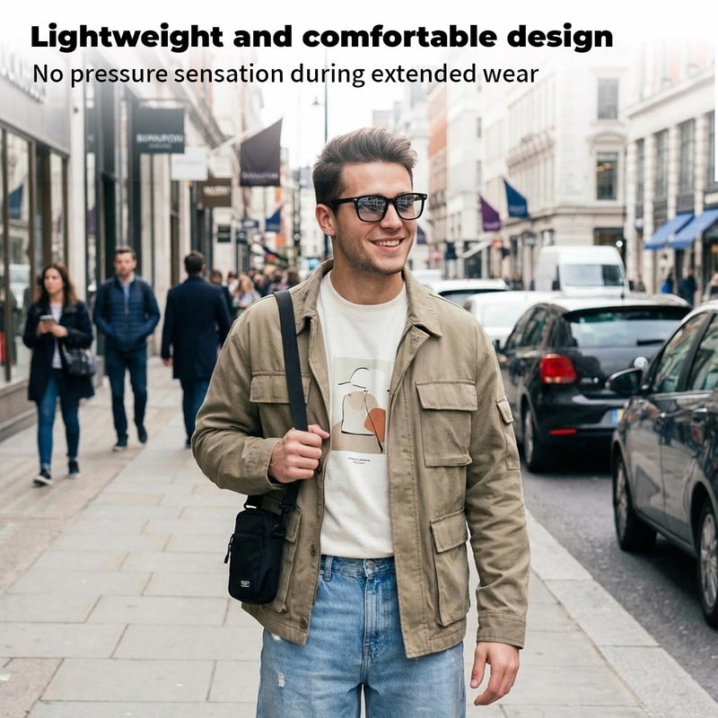 Smart Glasses with Bluetooth Speakers, Open Ear Audio Glasses with Magnetic Polarized Sunglasses Clip, Blue Light Blocking, IPX56 Waterproof, Smart Audio Glasses for Men/Women, Black Frame