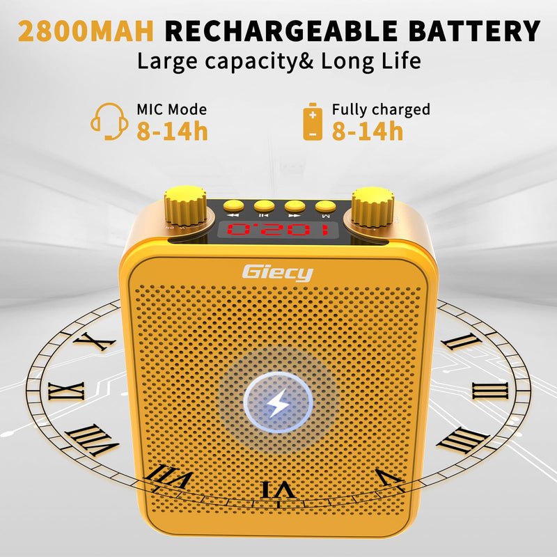 [AUSTRALIA] - Voice Amplifier, Giecy 30W 2800mAh Rechargeable Personal Voice Amplifier with Microphone Headset, Portable Speaker for Multiple Locations Classroom, Meetings and Outdoors (G300-Yellow) G300-Yellow 