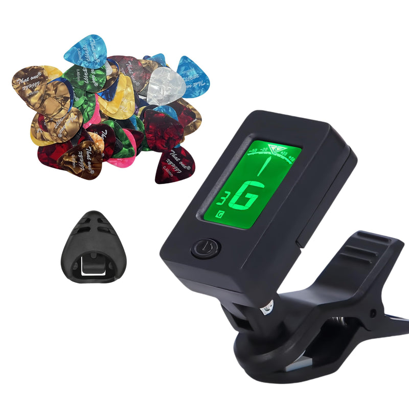 40pcs Guitar Picks,Guitar Tuner Clip on Chromatic Digital Tuner, Guitar tuner, Guitar Picks, Suitable for acoustic guitar, electric guitar, bass (0.46 0.71 0.96 1.2mm)