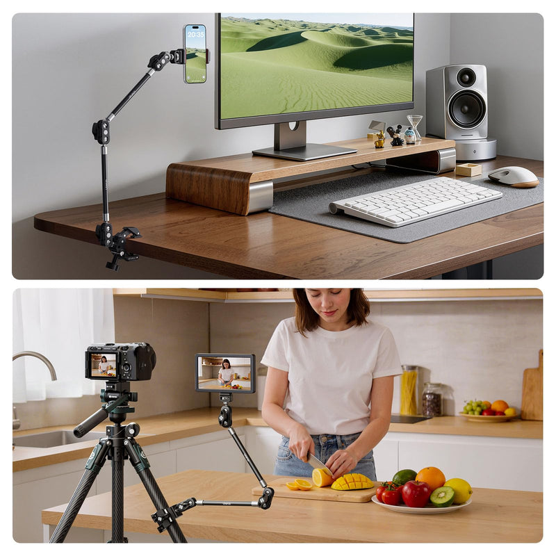 [AUSTRALIA] - ULANZI 22'' CO78 Magic Arm w Desk C Clamp, Camera Mount Articulating Friction Arm w Super Clamp, 1/4" & ARRI Pins, Overhead Phone Mount Holder Stand, 1kg f Phone & Action Cam, Video Light 