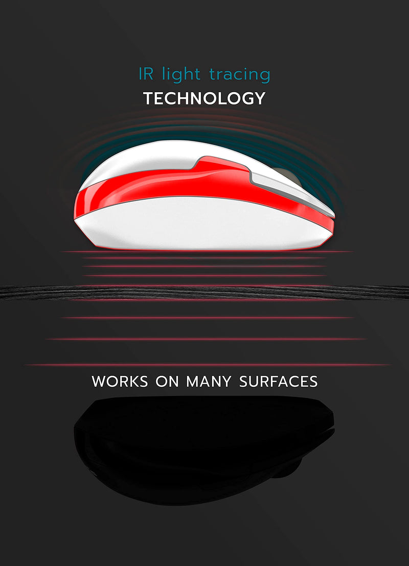 ShhhMouse Wireless Silent Noiseless Clickless Mobile Optical Mouse with USB Receiver and Batteries Included, Portable and Compact, for Notebook, PC, Laptop, Chromebook, Computer, MacBook (White/Red) White/Red