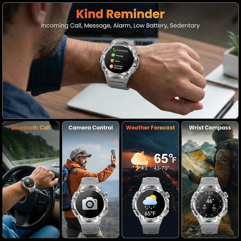 Military Smart Watch for Men with Built-in GPS,115 Sport Mode Fitness Tracker，24/7 Heart Rate Sleep Monitor，Answer/Make Calls/60 Days Battery,3ATM Waterproof Smartwatch for Android iPhone,Silver