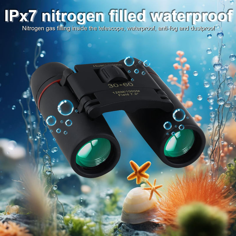 30X60 Compact Binoculars for Adults and Kids，Lightweight Foldable Easy Focus Small Binoculars for Bird Watching Hunting Concert Traveling Theater Opera Sightseeing 02